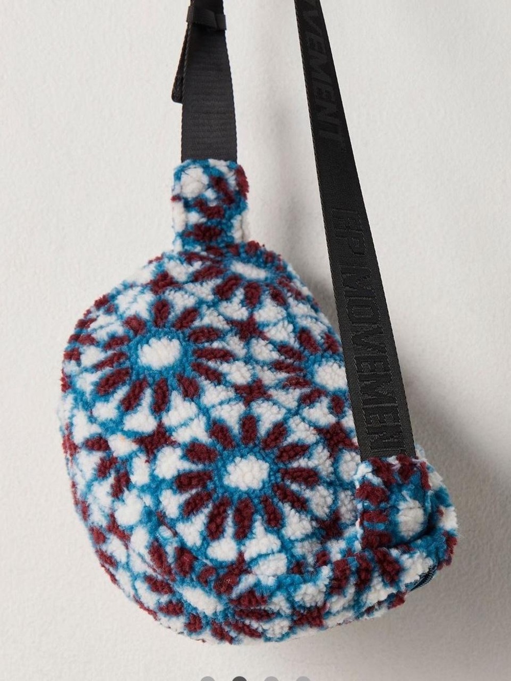 Free People Movement Cozy Blue & Burgundy Floral Sherpa Crossbody Bag